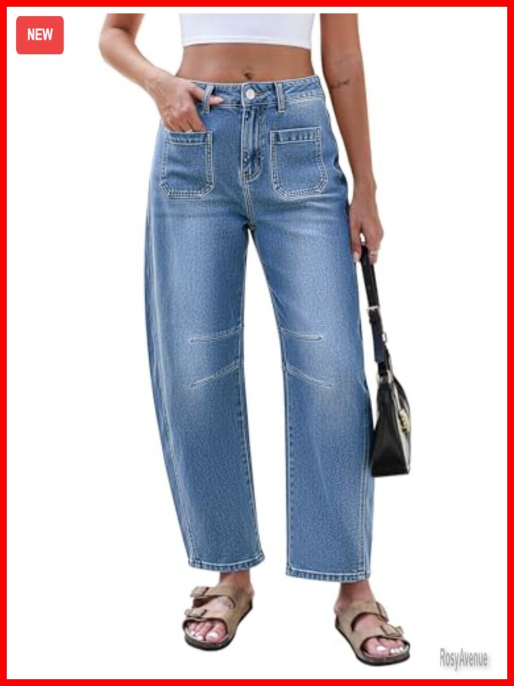 Wide Leg Barrel Pants High Waist Baggy Ankle Trousers with Pockets